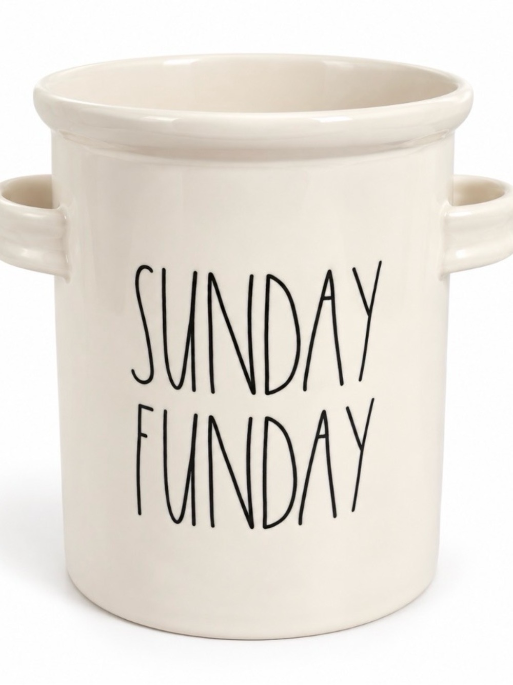 Rae Dunn SUNDAY FUNDAY Utensil Crock Canister White Ceramic Double Handle NWT